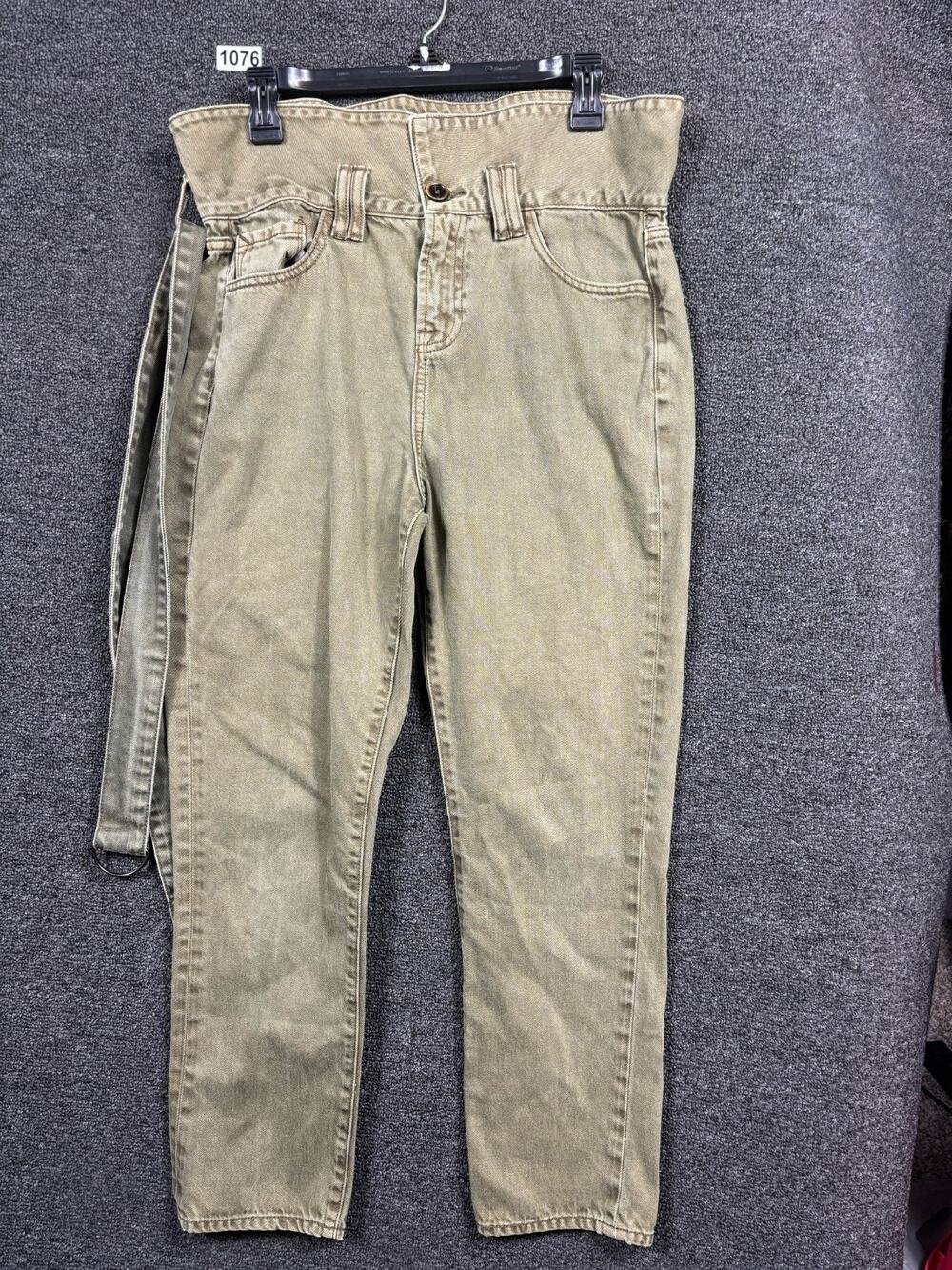 Hidden Jeans Belted Straight Leg Pants Womens 26 Olive Green High Rise Denim